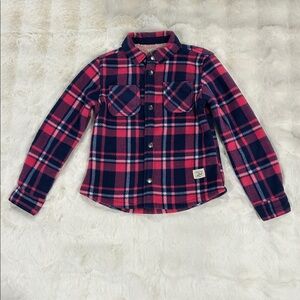 Weatherproof Kids Plaid Button-Down Shirt - Navy and Pink